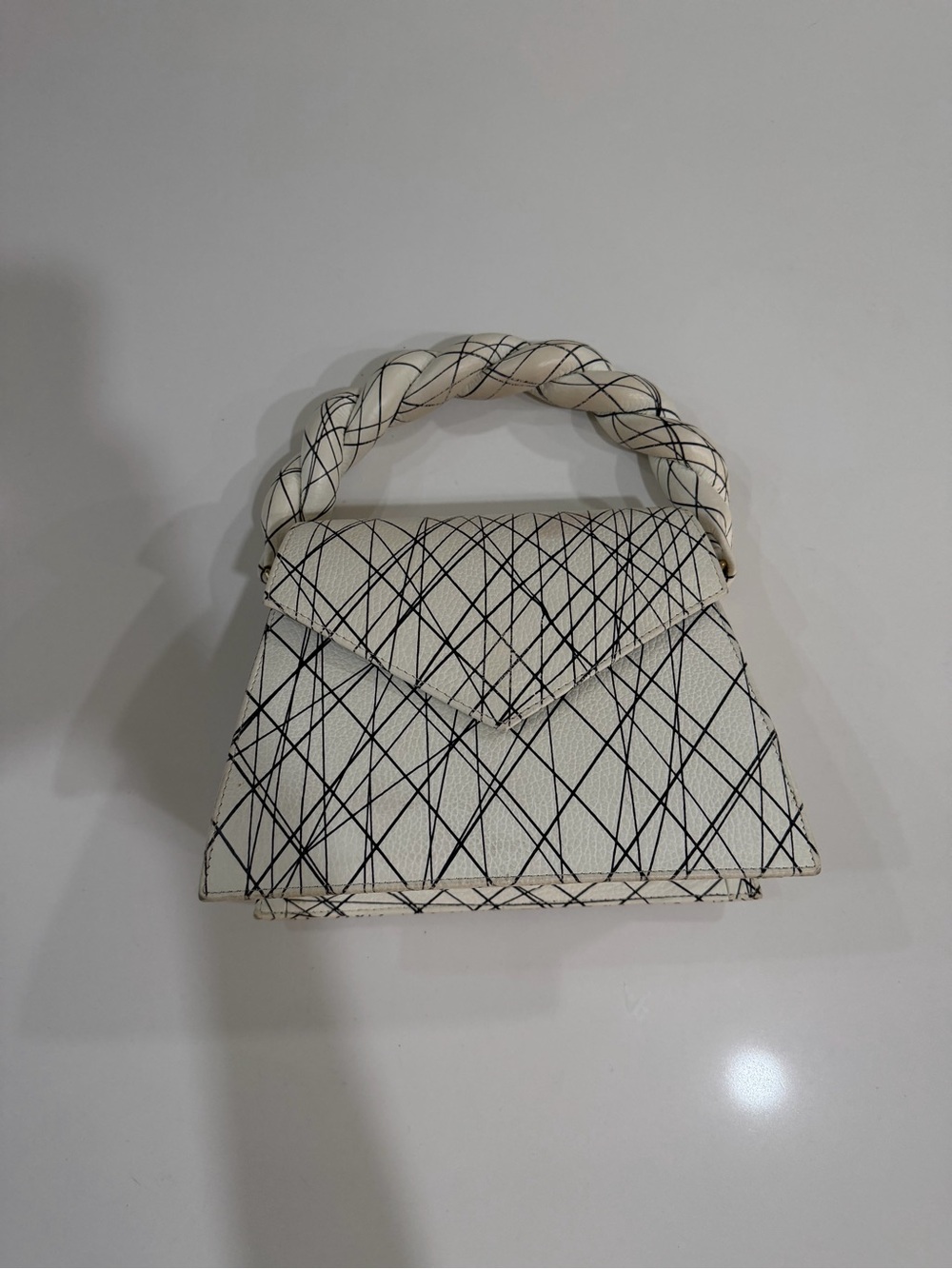 Anima Iris Cream Mini Top-Handle Bag with Black Crosshatch